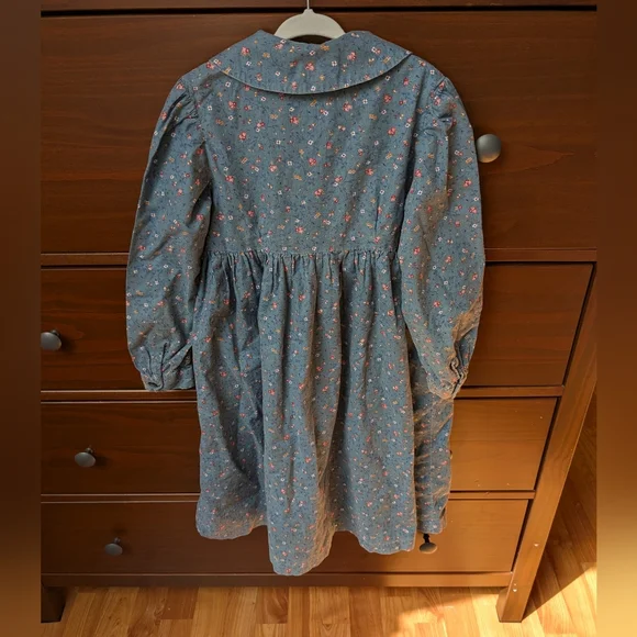 Hand Made Floral Blue Long-Sleeve Dress For Easter Cottage Core - Picture 2 of 6